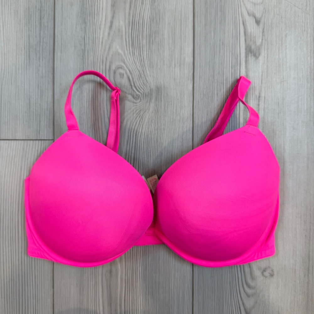 Victorias Secret PINK Wear Everywhere Super Push Up Bra Neon Pink 36D Underwire